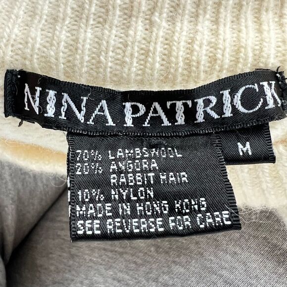 Vintage Nina Patrick Lambs Wool Angora Fisherman Cable-knit Mock Sweater Size M - Picture 4 of 12